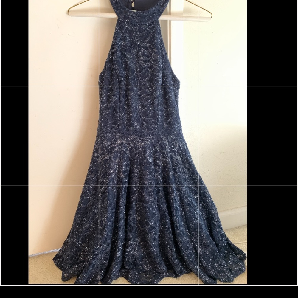 beautiful navy blue sparkly halter dress!!